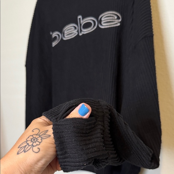 Bebe Black Ribbed lightweight Hoodie, NWT - Picture 5 of 6
